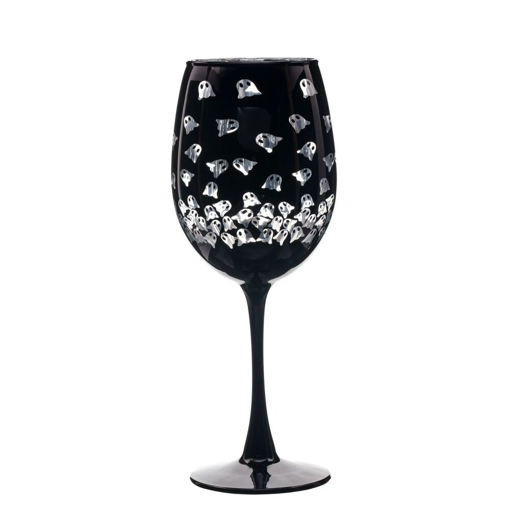Halloween Ghost Stemless Wine Glass 15.5oz Black Way To Celebrate